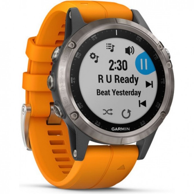 Часы GARMIN FENIX 5 Plus Sapphire титановый с оранжевым ремешком Россия 010-01988-16