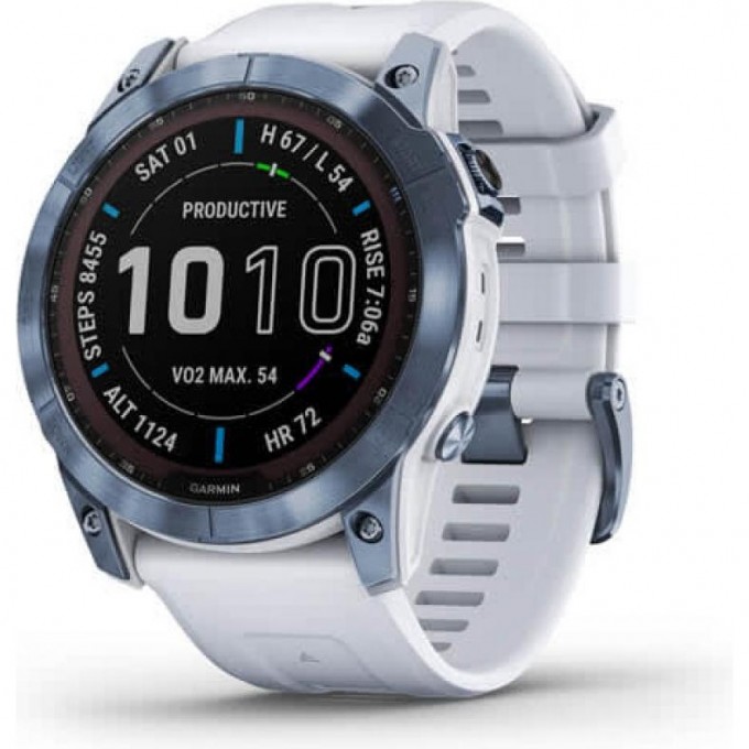 Часы GARMIN FENIX 7X SAPPHIRE SOLAR MINERAL BLUE DLC TITANIUM WITH WHITESTONE BAND 11152