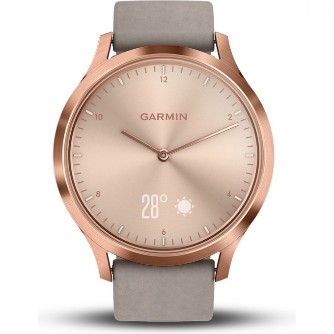 Часы GARMIN VIVOMOVE HR розовое золото с бежевым кожаным ремешком 010-01850-09