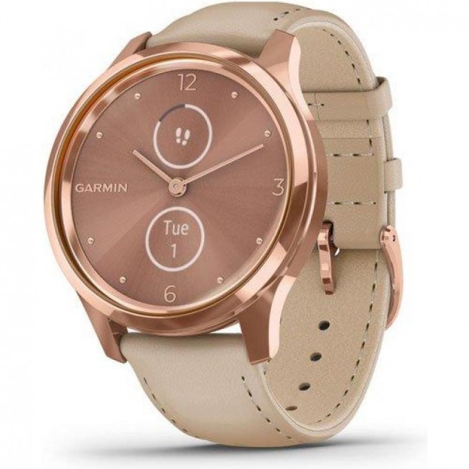 Часы GARMIN VIVOMOVE LUXE розовое золото PVD 18K со светло-песочным ремешком из итальянской кожи 010-02241-21
