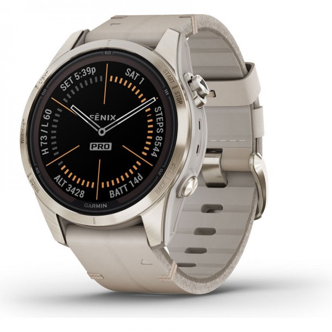 Смарт-часы GARMIN FENIX 7S PRO SAPPHIRE SOLAR золотистый корпус с кожаным ремешком цвета известняка 010-02776-30